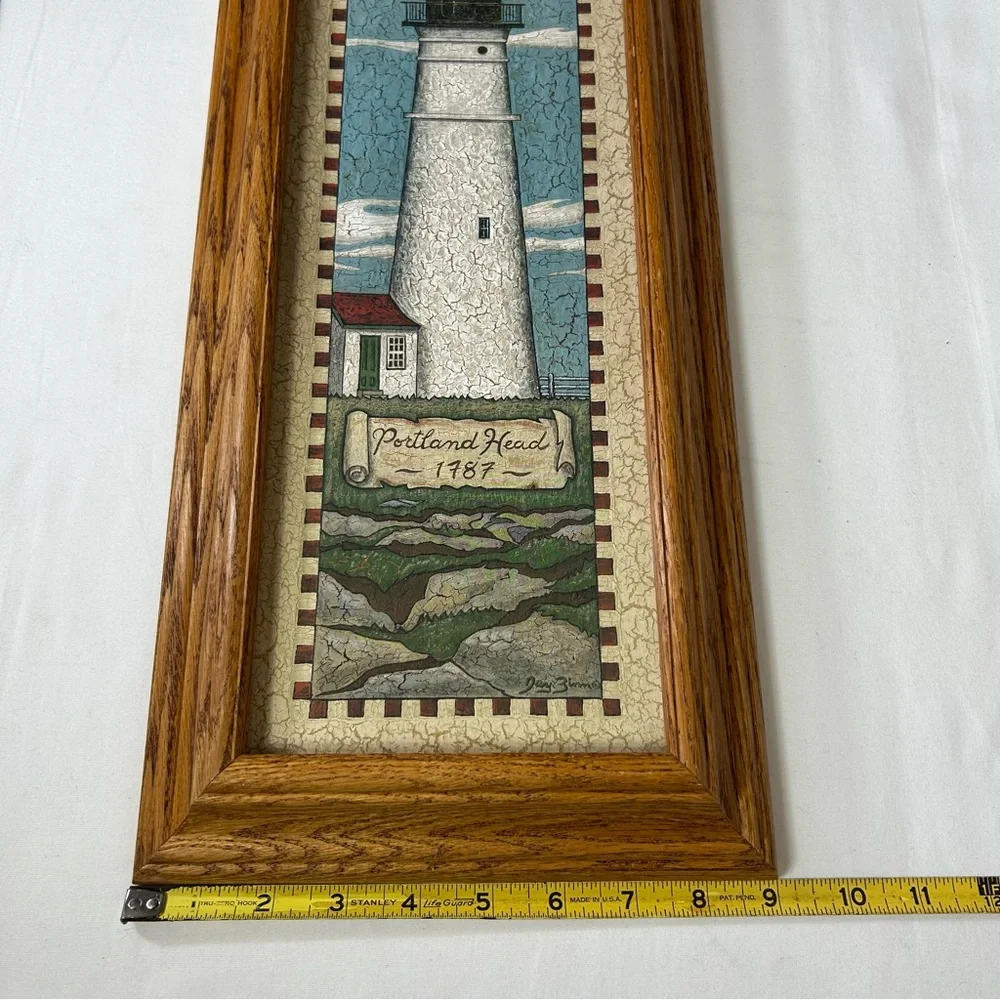 2 VTG Jay Zinn Crinkled Bodie Island -Portland Head Lighthouse Prints Wood Frame